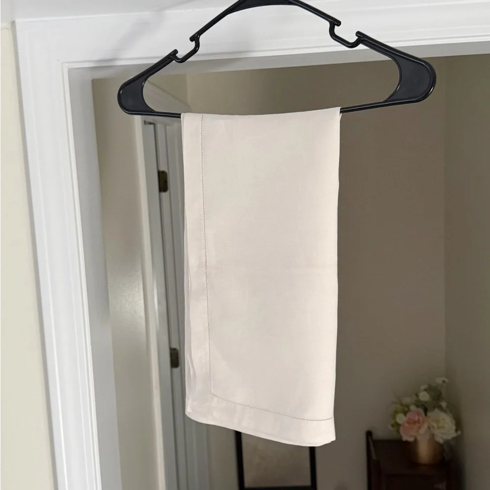 Off White Vintage Square Linen Tablecloth